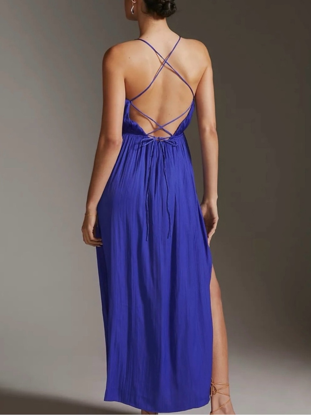 Anthropologie Halter Side-Slit Maxi Dress Cobalt Blue XL - Picture 4 of 10